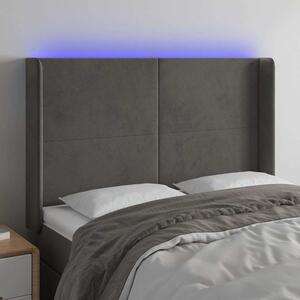 Čelo postele s LED tmavě šedé 147 x 16 x 118/128 cm samet 3123817