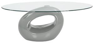 Konferenční stolek s oválnou skleněnou deskou vysoký lesk šedý