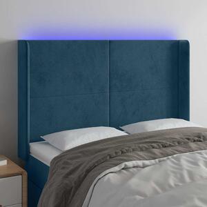 Čelo postele s LED tmavě modré 147 x 16 x 118/128 cm samet 3123820