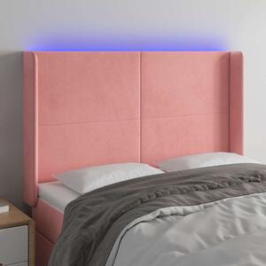 Čelo postele s LED růžové 147 x 16 x 118/128 cm samet 3123821