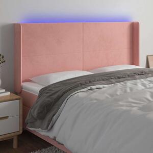 Čelo postele s LED růžové 163 x 16 x 118/128 cm samet 3123827