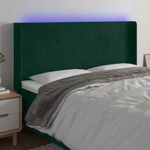 Čelo postele s LED tmavě zelené 163 x 16 x 118/128 cm samet 3123825