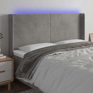 Čelo postele s LED světle šedé 183 x 16 x 118/128 cm samet 3123828
