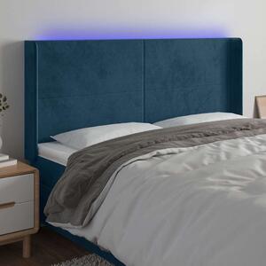 Čelo postele s LED tmavě modré 183 x 16 x 118/128 cm samet 3123832