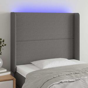 Čelo postele s LED tmavě šedé 103 x 16 x 118/128 cm textil 3123899