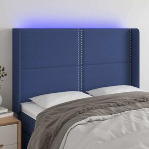Čelo postele s LED modré 147 x 16 x 118/128 cm textil 3123912