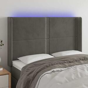 Čelo postele s LED tmavě šedé 147 x 16 x 118/128 cm samet 3123957