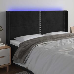 Čelo postele s LED černé 203 x 16 x 118/128 cm samet 3123976