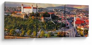 Obraz - Panorama Bratislavy, Slovensko (s hodinami) (90x30 cm)