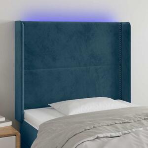 Čelo postele s LED tmavě modré 103 x 16 x 118/128 cm textil 3123954