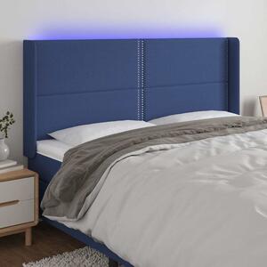 Čelo postele s LED modré 203 x 16 x 118/128 cm textil 3123936