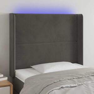 Čelo postele s LED tmavě šedé 103 x 16 x 118/128 cm samet 3123951