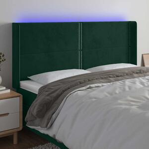 Čelo postele s LED tmavě zelené 203 x 16 x 118/128 cm samet 3123977