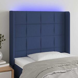 Čelo postele s LED modré 83 x 16 x 118/128 cm textil 3124028