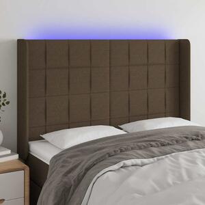Čelo postele s LED tmavě hnědé 147 x 16 x 118/128 cm textil 3124049