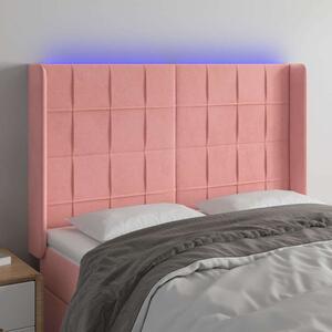 Čelo postele s LED růžové 147 x 16 x 118/128 cm samet 3124101