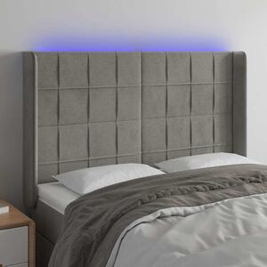 Čelo postele s LED světle šedé 147x16x118/128 cm samet 3124096