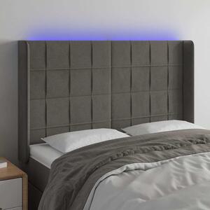 Čelo postele s LED tmavě šedé 147 x 16 x 118/128 cm samet 3124097