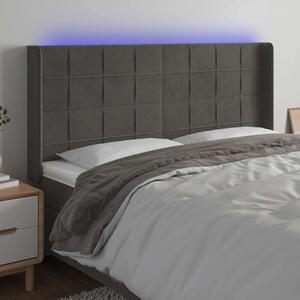 Čelo postele s LED tmavě šedé 163 x 16 x 118/128 cm samet 3124103