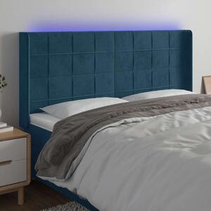 Čelo postele s LED tmavě modré 163 x 16 x 118/128 cm samet 3124106