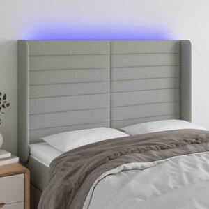 Čelo postele s LED světle šedé 147x16x118/128 cm textil 3124186