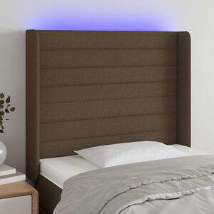 Čelo postele s LED tmavě hnědé 93 x 16 x 118/128 cm textil 3124173