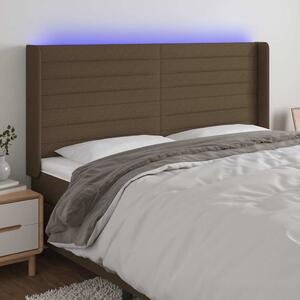 Čelo postele s LED tmavě hnědé 183 x 16 x 118/128 cm textil 3124205