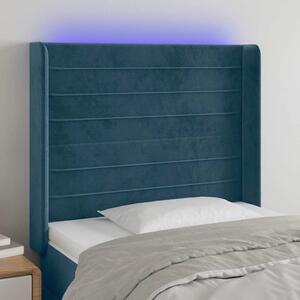 Čelo postele s LED tmavě modré 103 x 16 x 118/128 cm textil 3124234