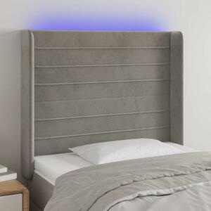 Čelo postele s LED světle šedé 103 x 16 x 118/128 cm samet 3124230