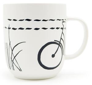 Porcelánový hrnek PPD Kolo na pláži, bílý, matný, minimalistická černá kresba kola, 400 ml