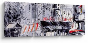 Obraz - Ulice v Paříži, olejomalba (s hodinami) (90x30 cm)