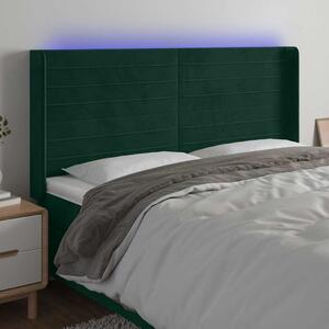 Čelo postele s LED tmavě zelené 163 x 16 x 118/128 cm samet 3124245
