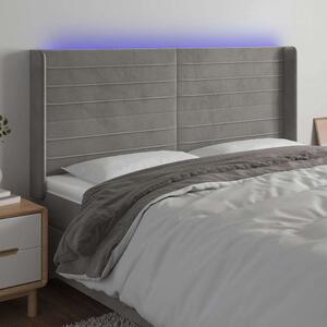 Čelo postele s LED světle šedé 203 x 16 x 118/128 cm samet 3124254