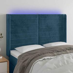 Čelo postele s LED tmavě modré 147 x 16 x 118/128 cm samet 3124240