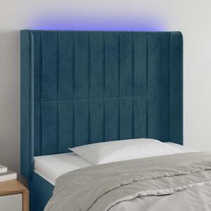 Čelo postele s LED tmavě modré 93 x 16 x 118/128 cm samet 3124326