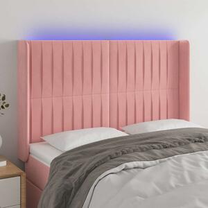 Čelo postele s LED růžové 147 x 16 x 118/128 cm samet 3124339