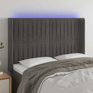 Čelo postele s LED tmavě šedé 147 x 16 x 118/128 cm samet 3124335