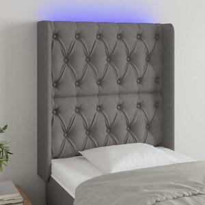 Čelo postele s LED tmavě šedé 83 x 16 x 118/128 cm textil 3124359