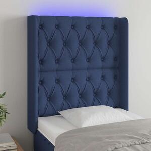 Čelo postele s LED modré 83 x 16 x 118/128 cm textil 3124364