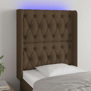 Čelo postele s LED tmavě hnědé 83 x 16 x 118/128 cm textil 3124361