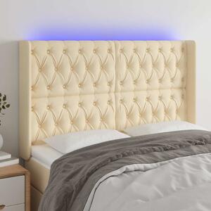Čelo postele s LED krémové 147 x 16 x 118/128 cm textil 3124387