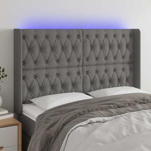 Čelo postele s LED tmavě šedé 147 x 16 x 118/128 cm textil 3124383