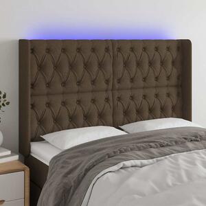 Čelo postele s LED tmavě hnědé 163 x 16 x 118/128 cm textil 3124393