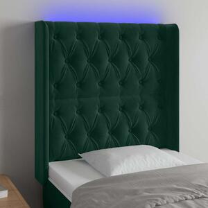 Čelo postele s LED tmavě zelené 83 x 16 x 118/128 cm samet 3124417