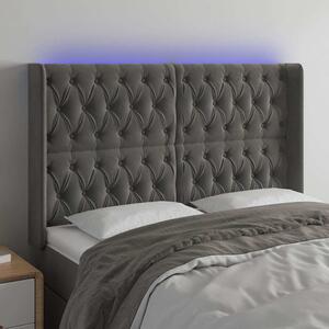 Čelo postele s LED tmavě šedé 147 x 16 x 118/128 cm samet 3124433
