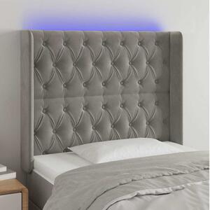 Čelo postele s LED světle šedé 93x16x118/128 cm samet 3124420