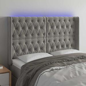 Čelo postele s LED světle šedé 163 x 16 x 118/128 cm samet 3124438