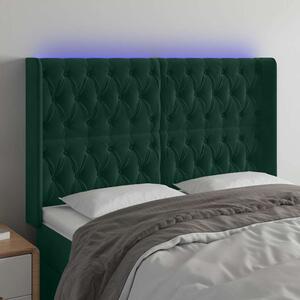 Čelo postele s LED tmavě zelené 147 x 16 x 118/128 cm samet 3124435