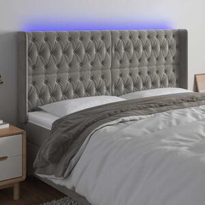 Čelo postele s LED světle šedé 183 x 16 x 118/128 cm samet 3124444