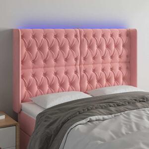 Čelo postele s LED růžové 163 x 16 x 118/128 cm samet 3124443